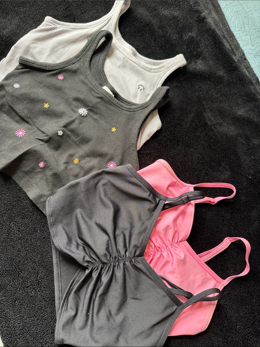 Set of Four PINK Ribbed & Sporty Tank Tops - Black, White, Gray, Pink